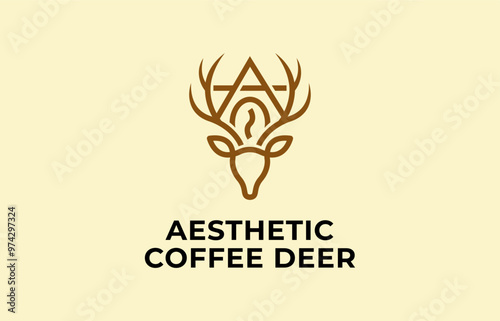 Logo Deer and Coffeshop with letter A. Drink and beverage. Editable file