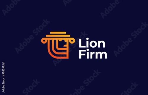 Logo Lion head and Pillar law simple concept, justice and judge. Lawyer, law firm, justice. Editable file