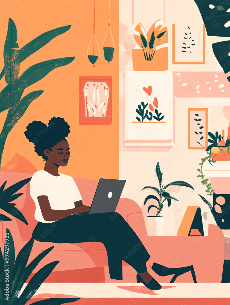 Woman Working from Home with Plants Woman Working from Home with Plants