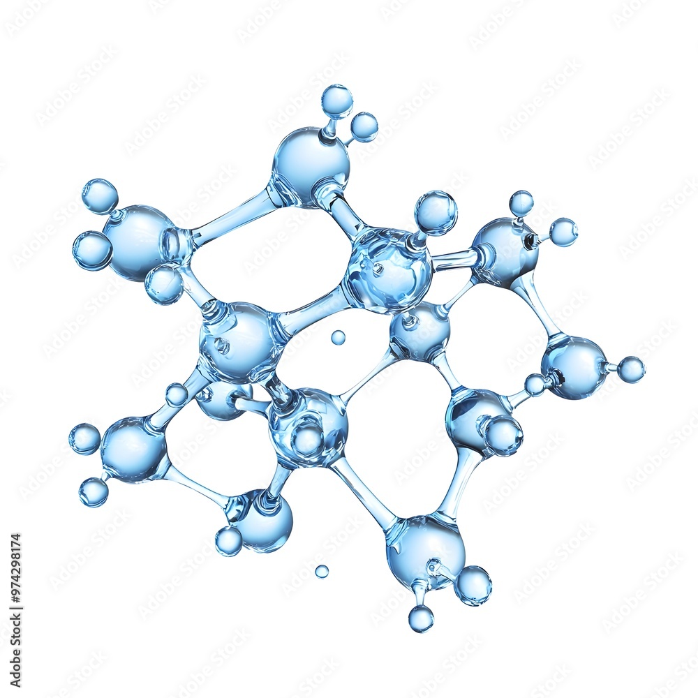 Molecular Structure of Translucent Water Droplets on White Background Molecular Structure of Translucent Water Droplets on White Background