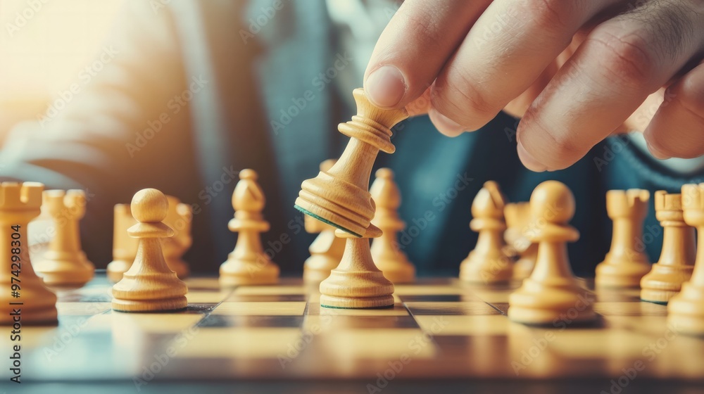 Close-up of hands moving chess pieces on a classic wooden chessboard during a tense match. Focus on strategy and concentration. Close-up of hands moving chess pieces on a classic wooden chessboard during a tense match. Focus on strategy and concentration.