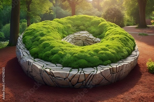 Amazing nature in Dammtor Park in Hamburg and garden stone Generative AI photo