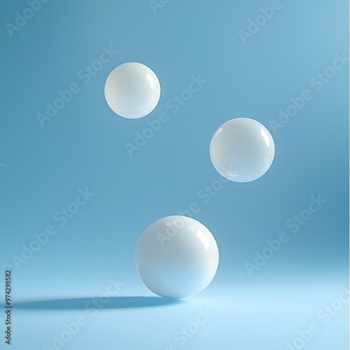 Three Opaque Floating Beads Against a Soft Blue Backdrop