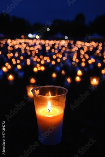 A candlelight vigil held in the evening features hundreds of glowing candles