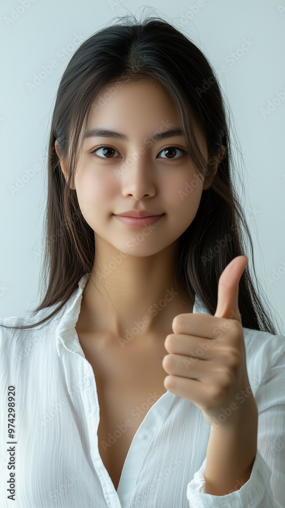 Confident Young Asian Businesswoman Smiling with Thumbs Up Gesture Confident Young Asian Businesswoman Smiling with Thumbs Up Gesture