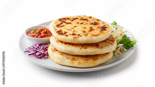 Delicious flatbreads served on plate with fresh salsa and vegetables, perfect for satisfying meal.