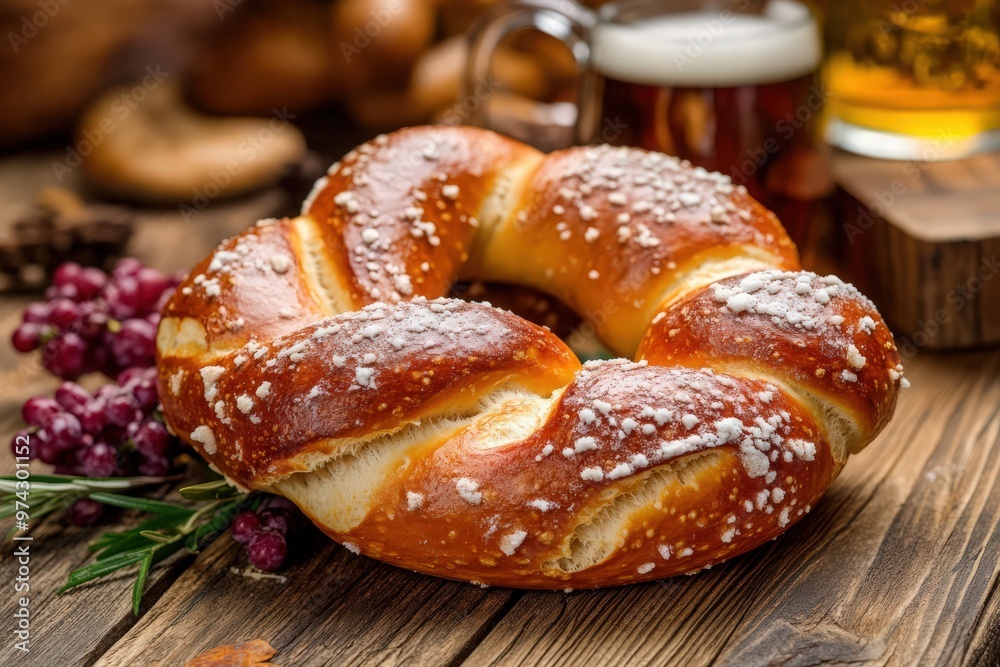 Deliciously Freshly Baked Round Pretzel Bread with Coarse Salt on Top, Perfect for Snacks and Meals Deliciously Freshly Baked Round Pretzel Bread with Coarse Salt on Top, Perfect for Snacks and Meals