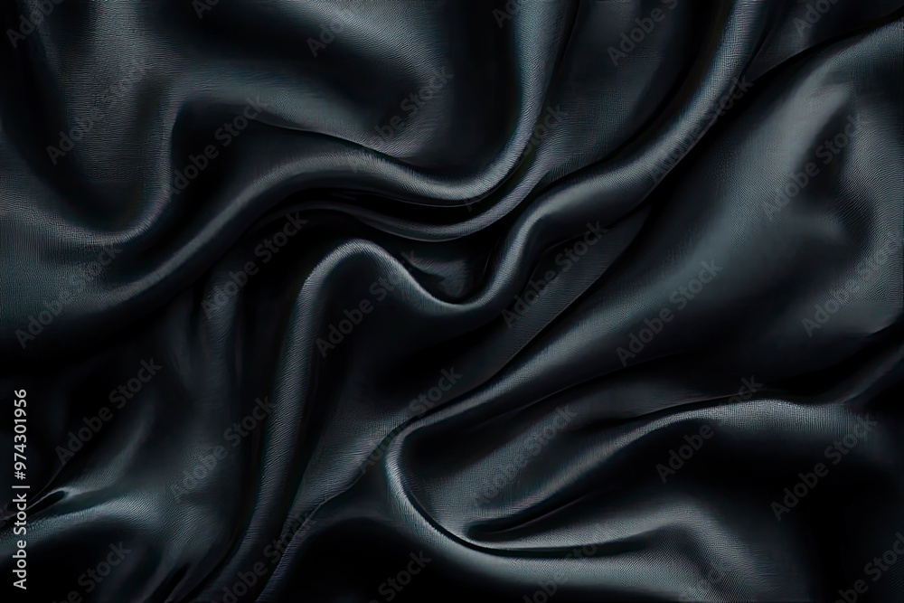 Fototapeta premium Black gray satin dark fabric texture luxurious shiny that is abstract silk cloth panorama background with patterns soft waves blur beautiful , ai