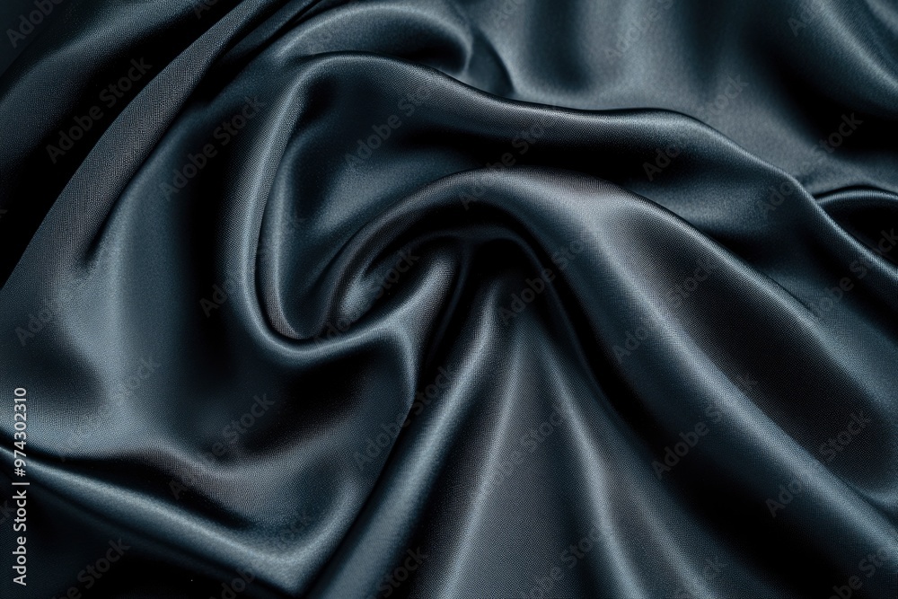 Black gray satin dark fabric texture luxurious shiny that is abstract silk cloth panorama background with patterns soft waves blur beautiful , ai