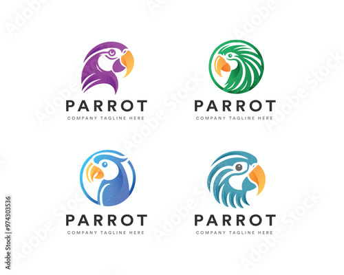 Set colorful gradient parrot bird logo design for business company