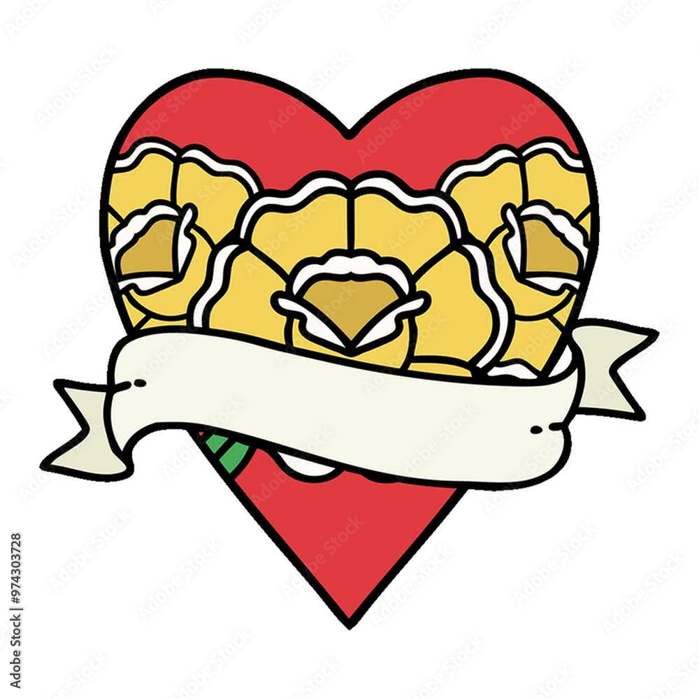 tattoo in traditional style of a heart and banner with flowers tattoo in traditional style of a heart and banner with flowers