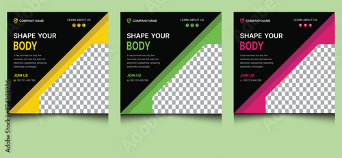 Elegant clean modern unique minimalist creative corporate professional abstract company business gym fitness sports yoga ad web social media banner design template.