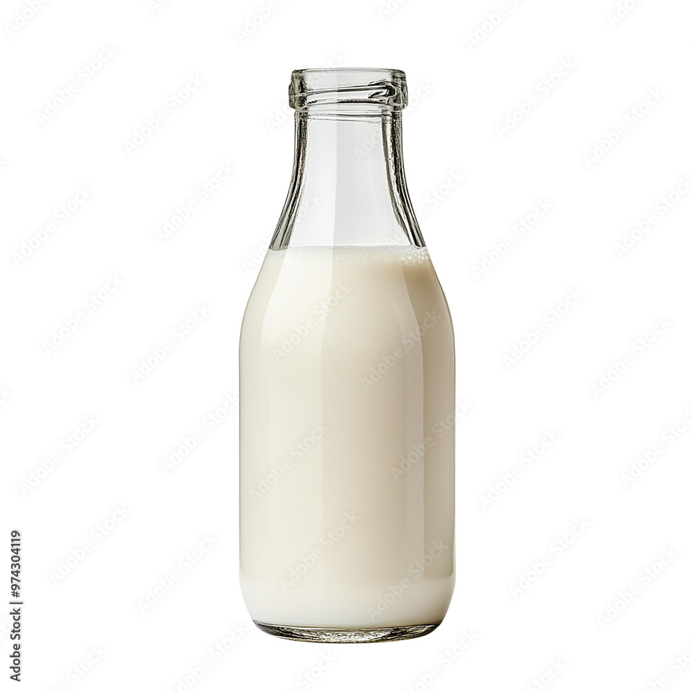 Clear glass bottle filled with fresh milk