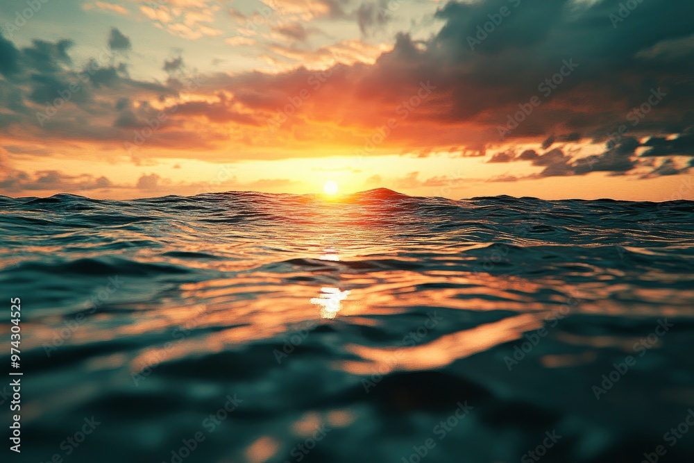 Fototapeta premium Point of view in the water at sunset , ai