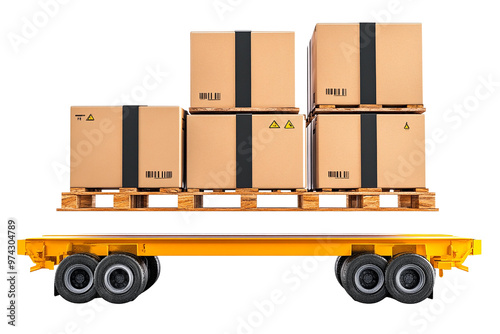 Stacked cardboard boxes on a yellow palle photo