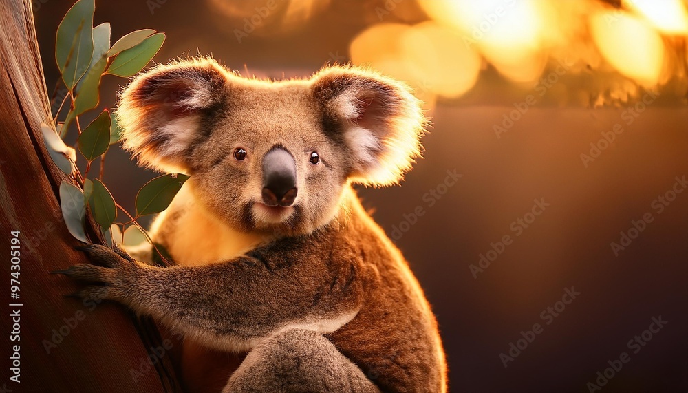 Obraz premium Graceful gold koala with eucalyptus