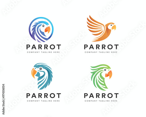Set colorful gradient parrot bird logo design for business company
