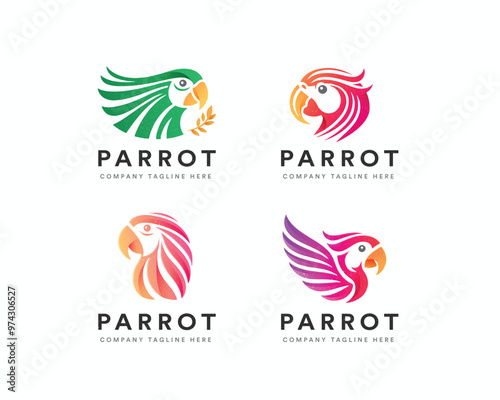 Set colorful gradient parrot bird logo design for business company