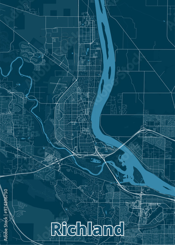 Richland, Washington, USA artistic blueprint map poster