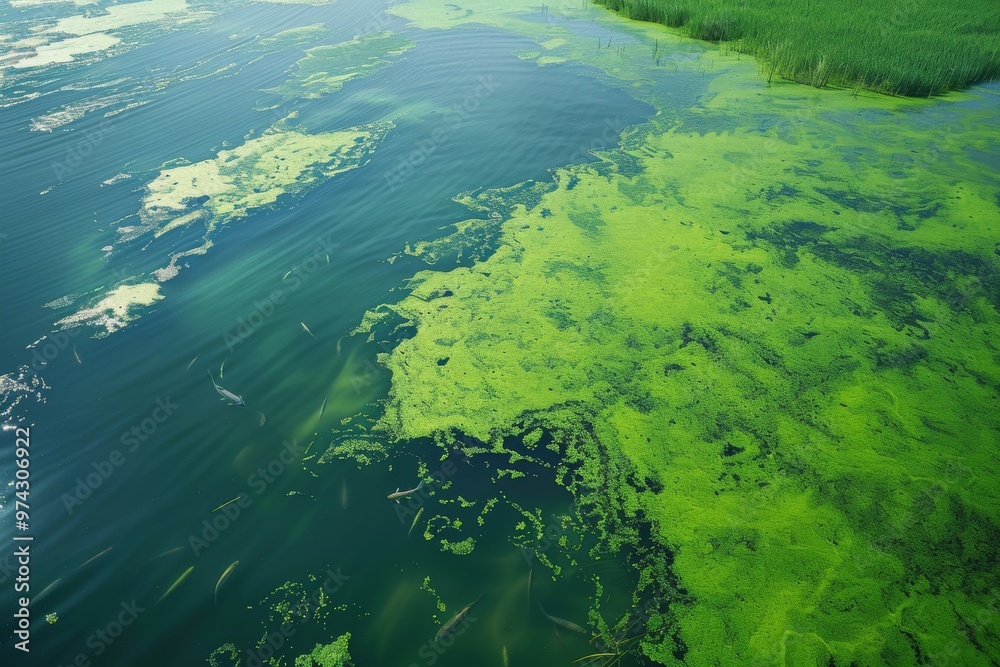 Aerial View of a Pond with Algae Bloom Aerial View of a Pond with Algae Bloom