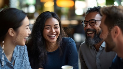 Diverse Office Team Enjoying Light Moment at Work Break, Friendly Multicultural Colleagues Sharing Laughter in Casual Setting