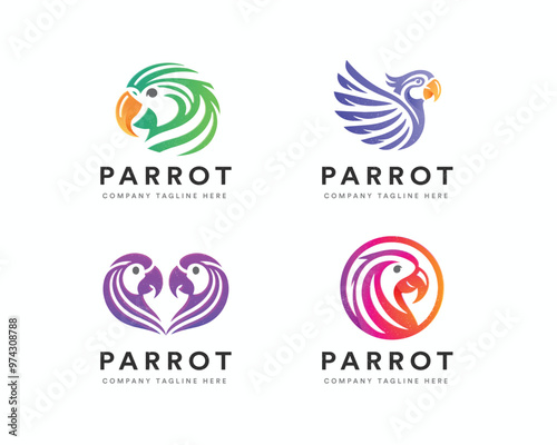 Set colorful gradient parrot bird logo design for business company