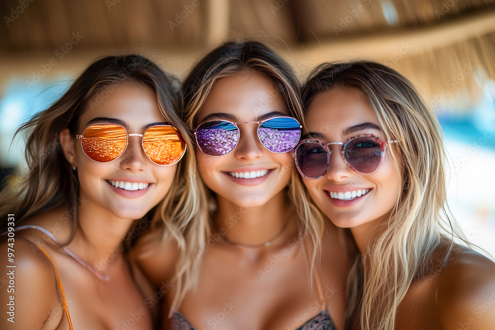 Portrait of a Group of Female Friends Smiling Together on Their Summer Vacation Portrait of a Group of Female Friends Smiling Together on Their Summer Vacation