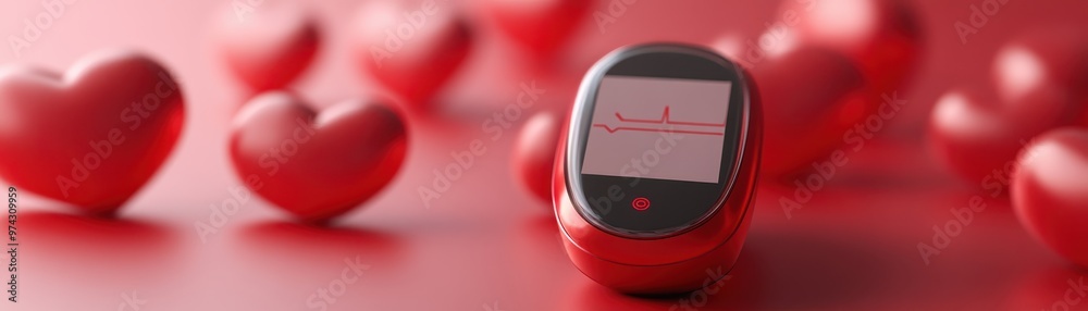 3D Rendered Glowing Medical Symbol on Futuristic Insulin Pump Device 3D Rendered Glowing Medical Symbol on Futuristic Insulin Pump Device