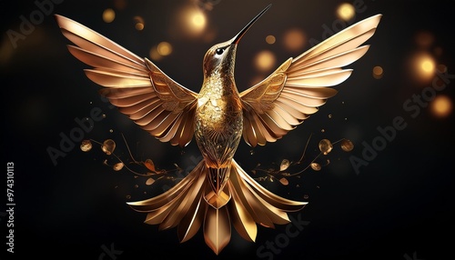 Chic gold hummingbird with modern details