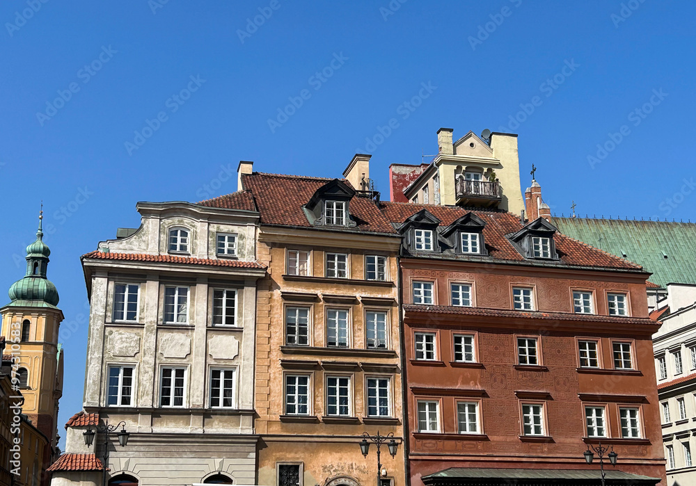 Fototapeta premium View of the houses in the old town on a day. Close-up. Warsaw. Poland.