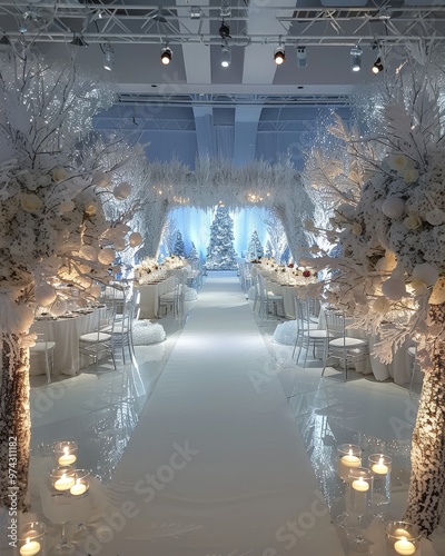 Wallpaper Mural A white winter wonderland wedding aisle with snow-covered trees and candles.  The aisle leads to a beautiful, sparkling backdrop. Torontodigital.ca