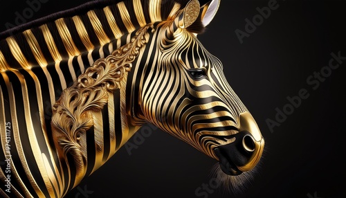 Luxurious gold zebra with intricate stripes photo