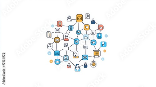 Networking on Social Platforms thin line icon set. Containing LinkedIn, social media, online profile, professional connections, group networking, direct messages photo