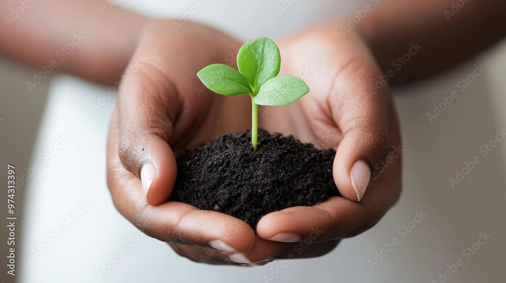 Nurturing hands holding delicate plant sprout Nurturing hands holding delicate plant sprout