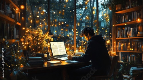 Nighttime Study Session with Warm Lights