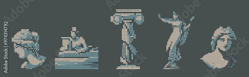Ancient Greek portrait,statue, column mosaic design elements vector set
