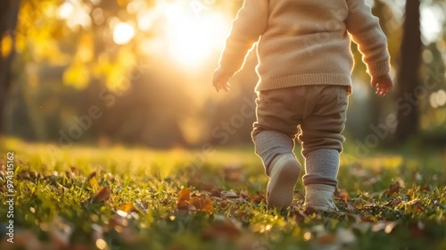 Toddler Walking in Autumn Park with Golden Light