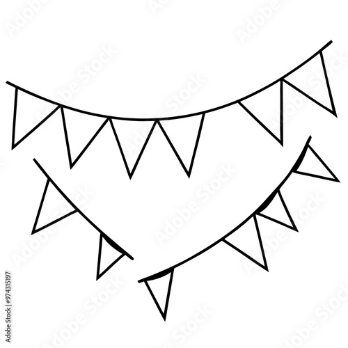 triangle birthday flags outline coloring book page line art drawing