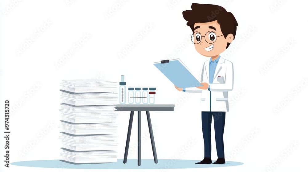 Smiling Scientist Reading Laboratory Notes