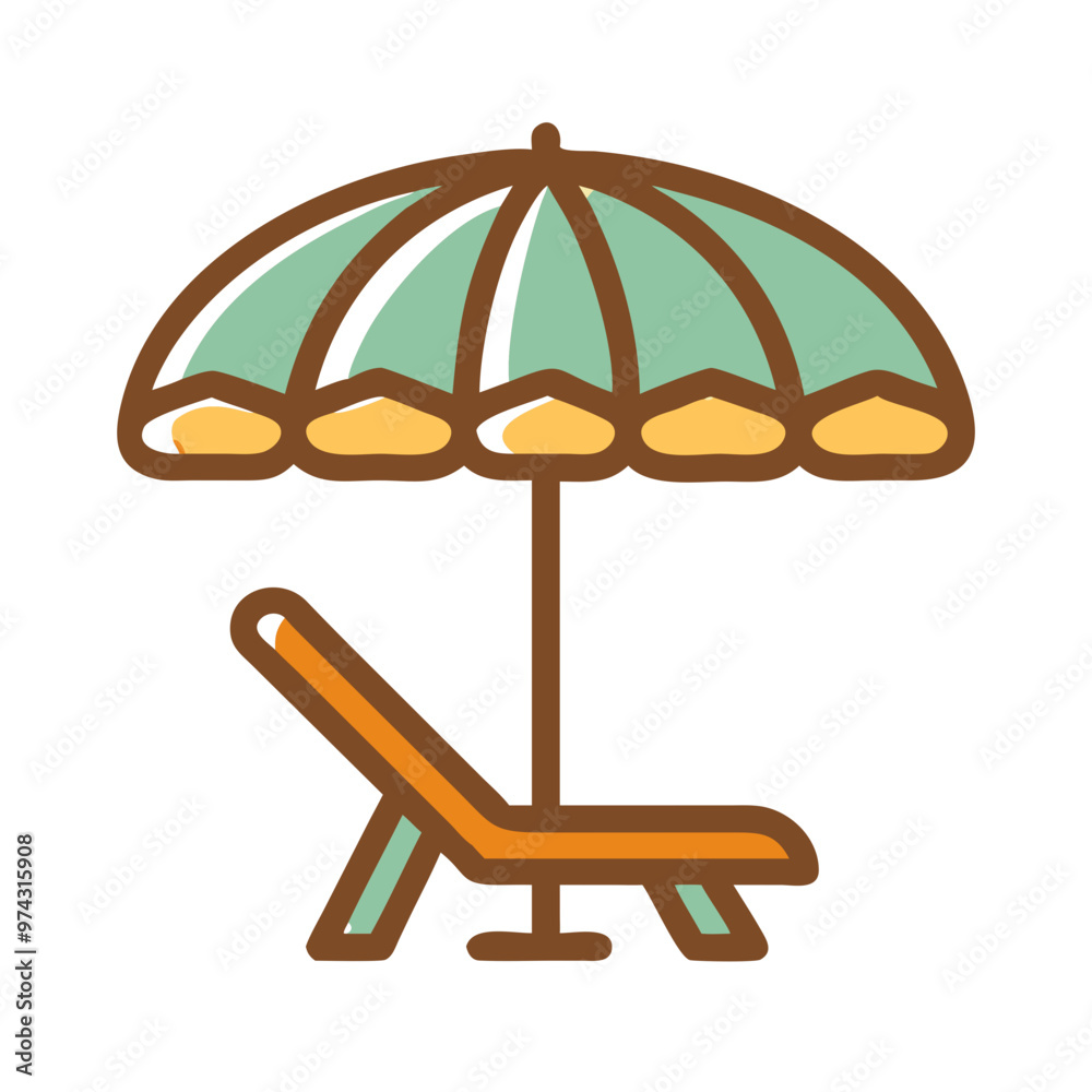 Beach Umbrella And Lounge Chair In Minimalist Icon Style, Digital Detox Theme, 1970s Color Palette, Transparent Background Beach Umbrella And Lounge Chair In Minimalist Icon Style, Digital Detox Theme, 1970s Color Palette, Transparent Background
