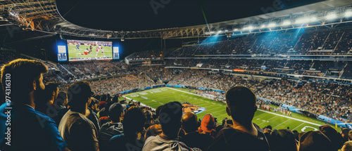 A stadium full of people watching a football game