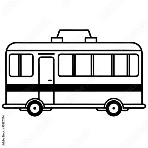 trolleybus outline coloring book page line art drawing