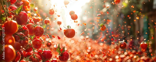 La Tomatina, tomatoes in the air, festive celebration photo