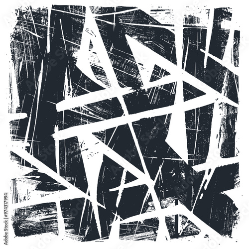 An abstract vector illustration of sharp, intersecting lines and geometric shapes, depicted in an engraving style.