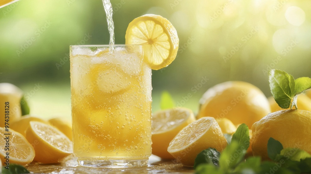 Fototapeta premium Refreshing Lemonade with Lemon Slices and Mint Leaves