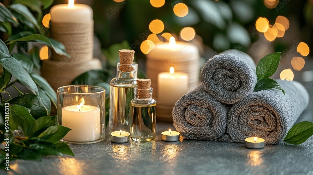 Spa Treatment with Candles Oils and Towels Spa Treatment with Candles Oils and Towels
