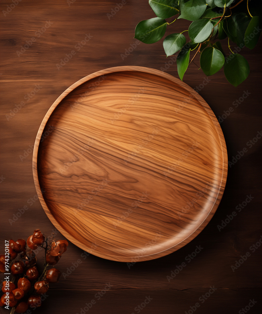 A wooden tray placed on a wooden floor in the kitchen. A wooden tray placed on a wooden floor in the kitchen.