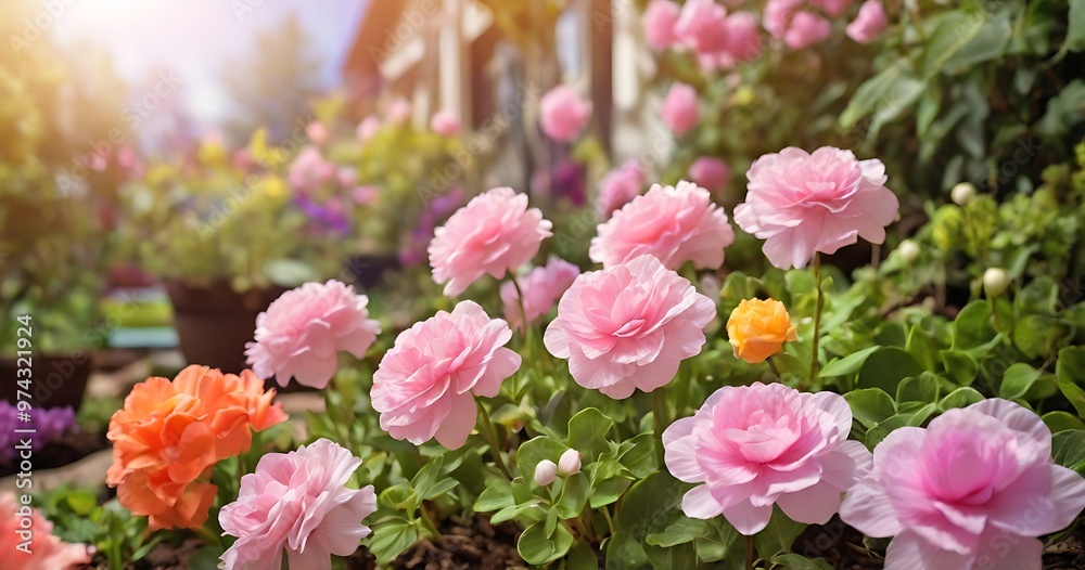 flowers blossom in the home garden spring background. flowers blossom in the home garden spring background.