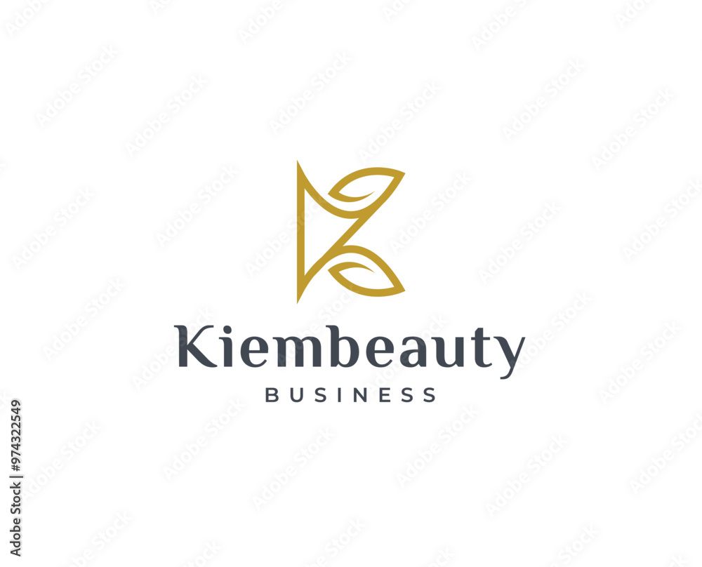 Fototapeta premium Abstract letter K logo design with leaf icon symbol vector illustration 