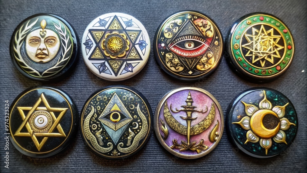 * Mysterious mystic occult badge set * Mysterious mystic occult badge set
